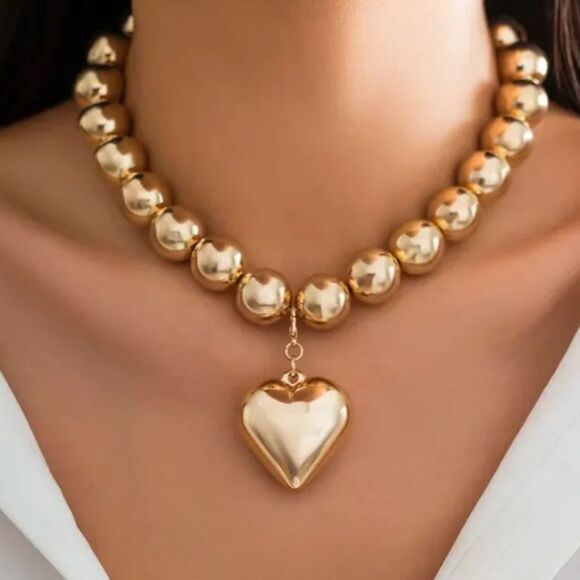 3 for $26 - Goth Heart Shaped Gold Beaded Necklace - Picture 1 of 2